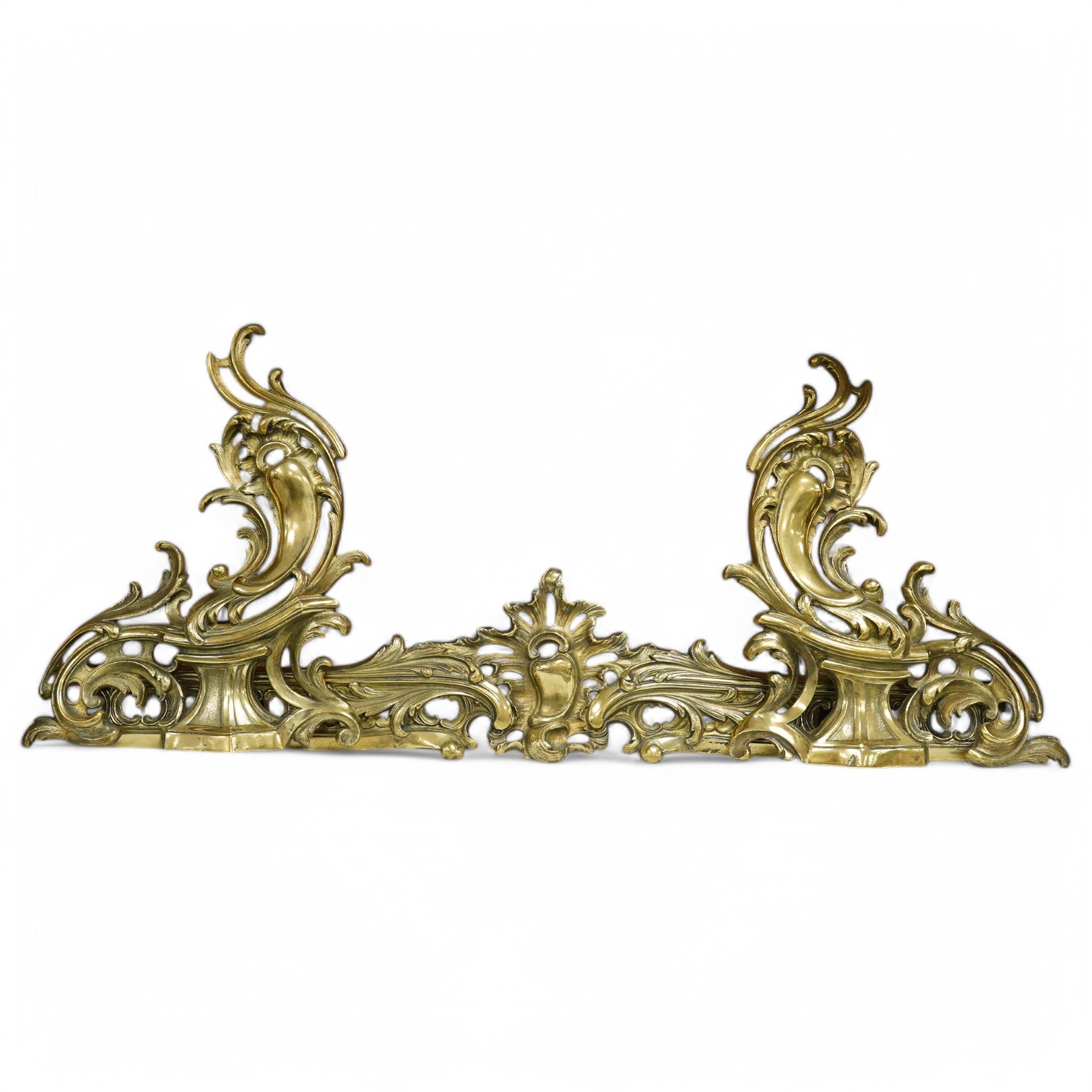 A 19th century French ormolu three piece chenet, Andiron, 73cm x 30cm high. Condition - good